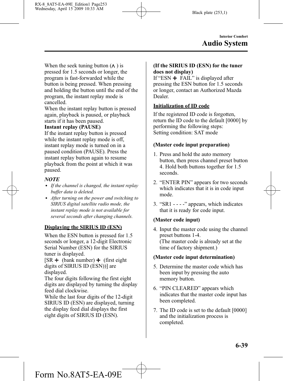 Form no.8at5-ea-09e, Audio system | Mazda 2010 RX-8 User Manual | Page 253 / 438