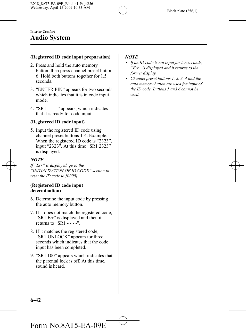 Form no.8at5-ea-09e, Audio system | Mazda 2010 RX-8 User Manual | Page 256 / 438