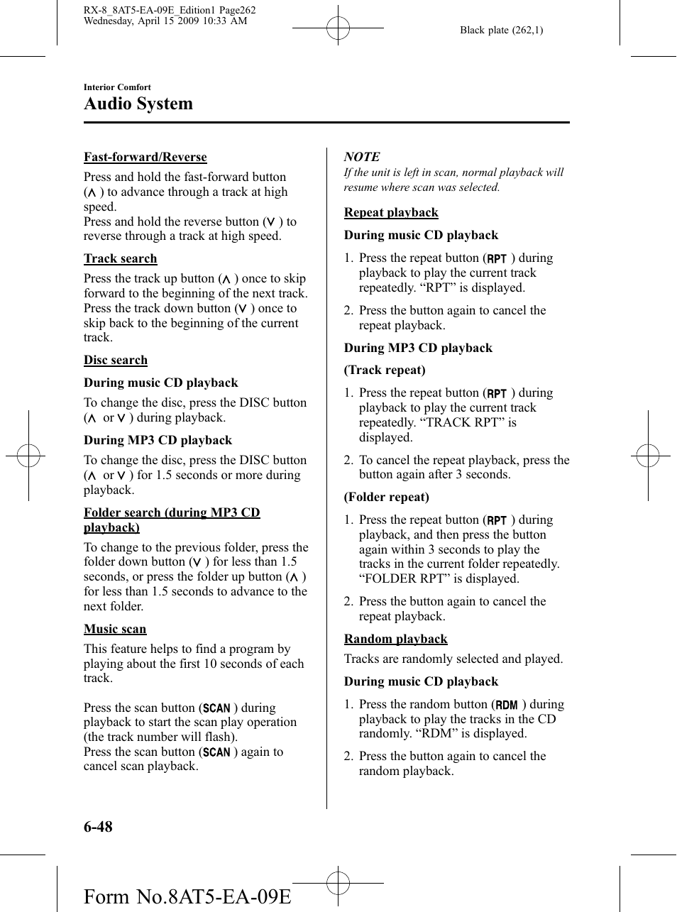 Form no.8at5-ea-09e, Audio system | Mazda 2010 RX-8 User Manual | Page 262 / 438