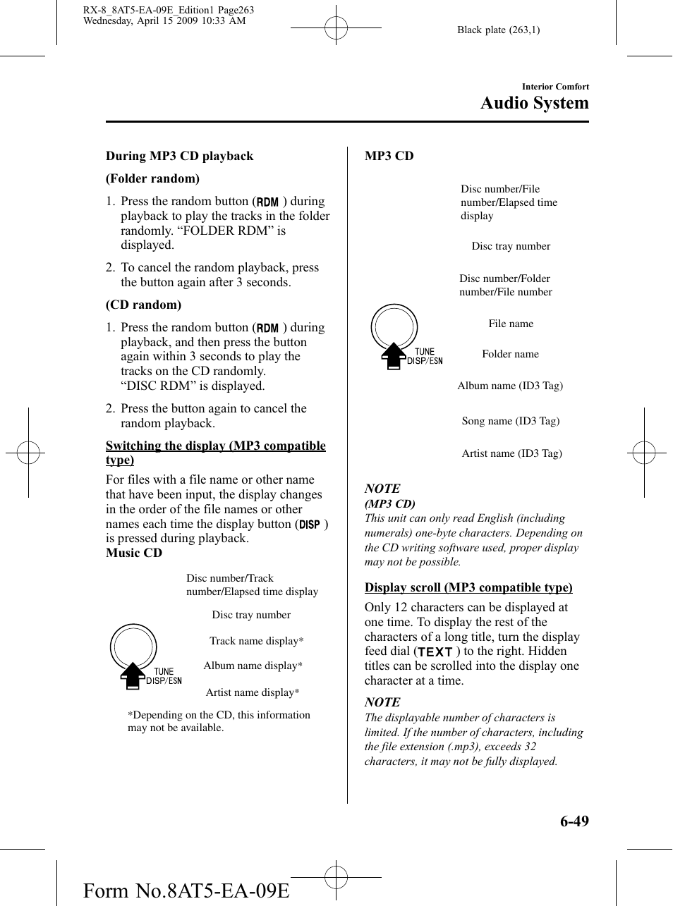 Form no.8at5-ea-09e, Audio system | Mazda 2010 RX-8 User Manual | Page 263 / 438