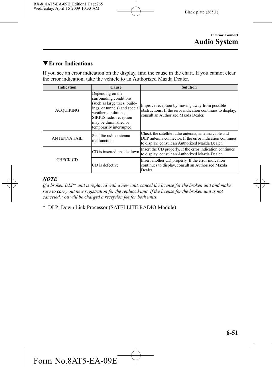 Form no.8at5-ea-09e, Audio system | Mazda 2010 RX-8 User Manual | Page 265 / 438