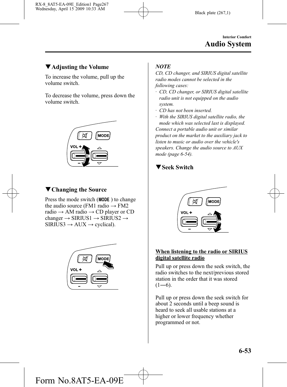 Form no.8at5-ea-09e, Audio system | Mazda 2010 RX-8 User Manual | Page 267 / 438