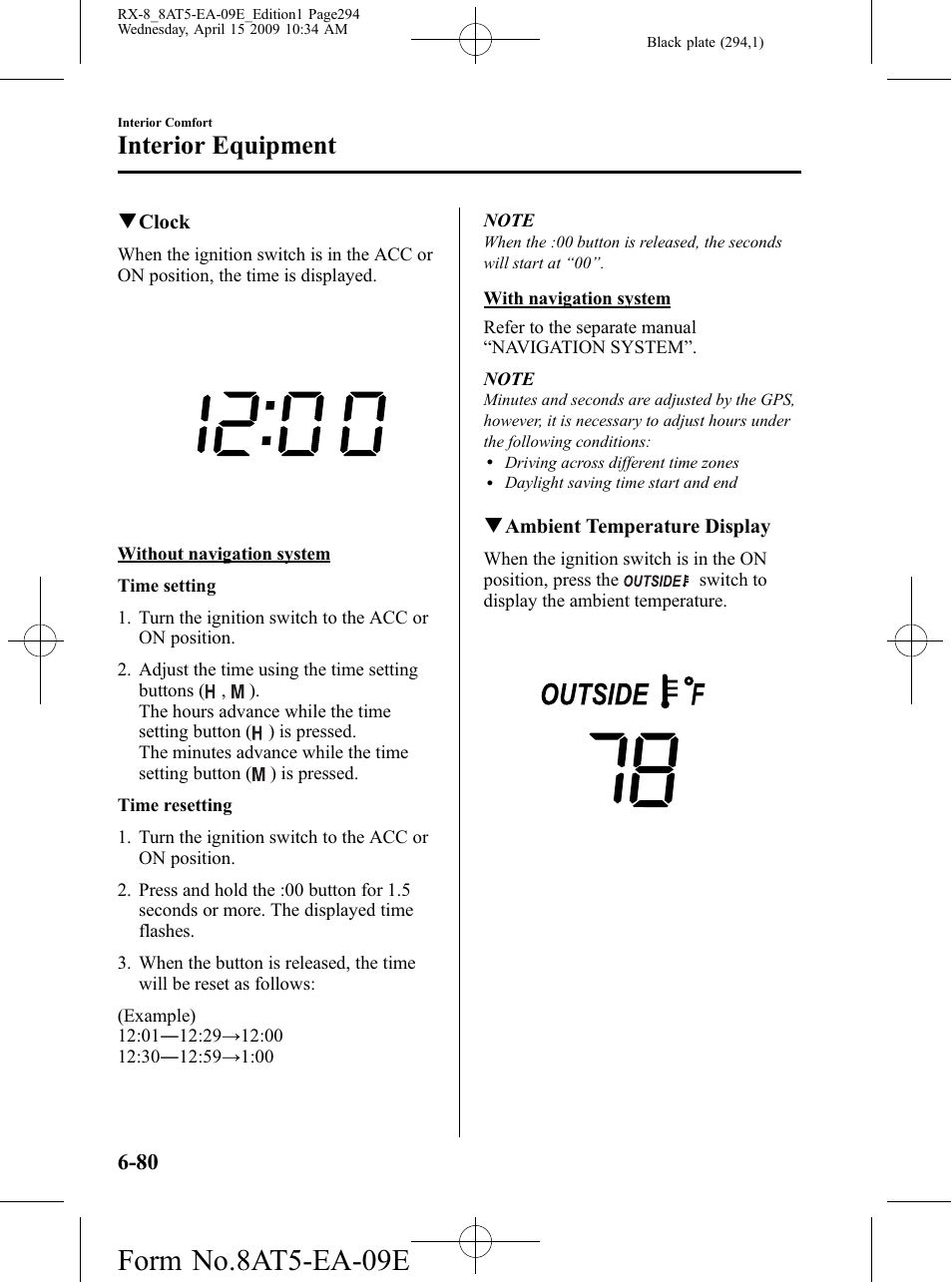 Form no.8at5-ea-09e, Interior equipment | Mazda 2010 RX-8 User Manual | Page 294 / 438