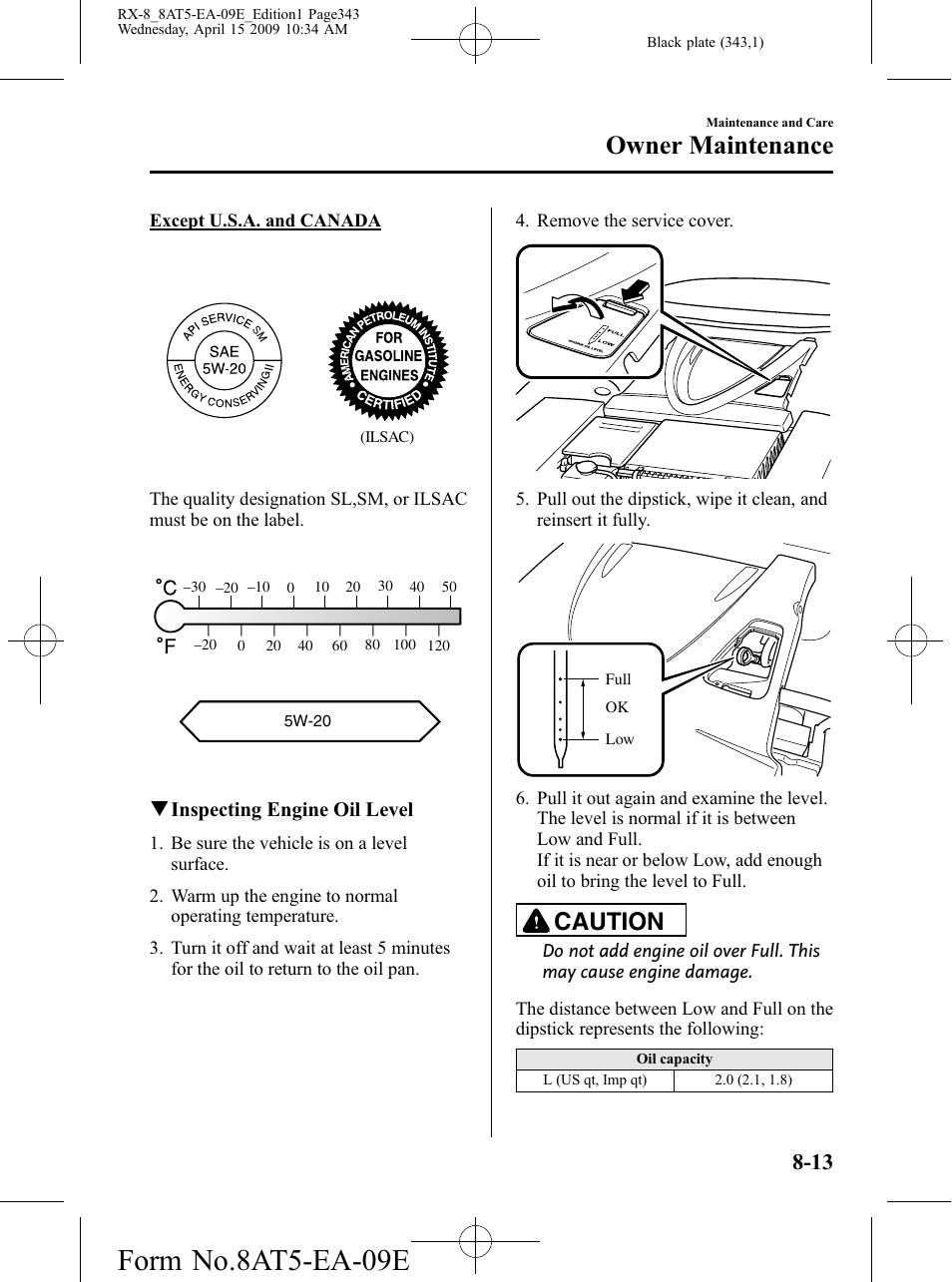 Form no.8at5-ea-09e, Owner maintenance, Caution | Mazda 2010 RX-8 User Manual | Page 343 / 438