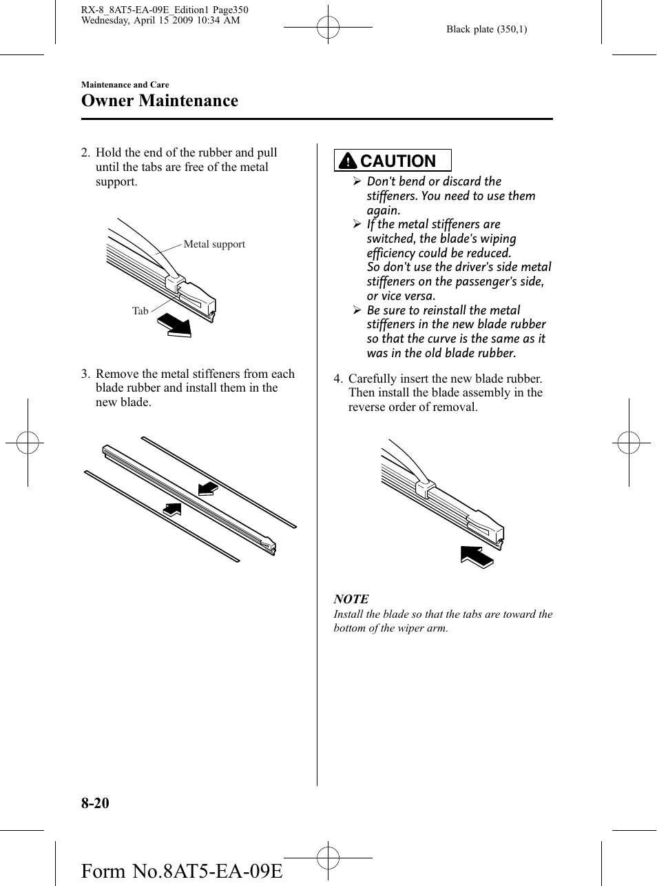 Form no.8at5-ea-09e, Owner maintenance, Caution | Mazda 2010 RX-8 User Manual | Page 350 / 438
