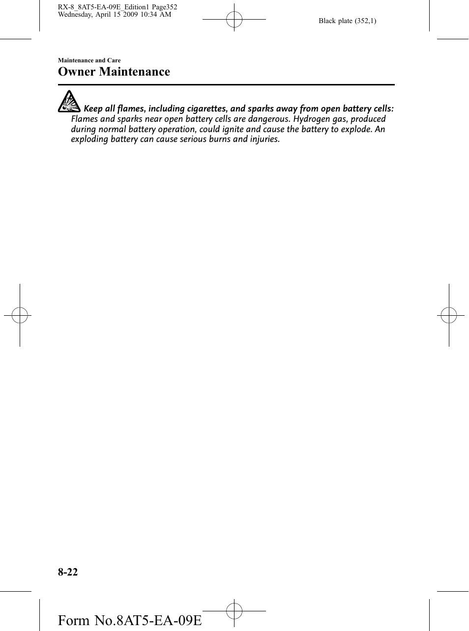 Form no.8at5-ea-09e, Owner maintenance | Mazda 2010 RX-8 User Manual | Page 352 / 438