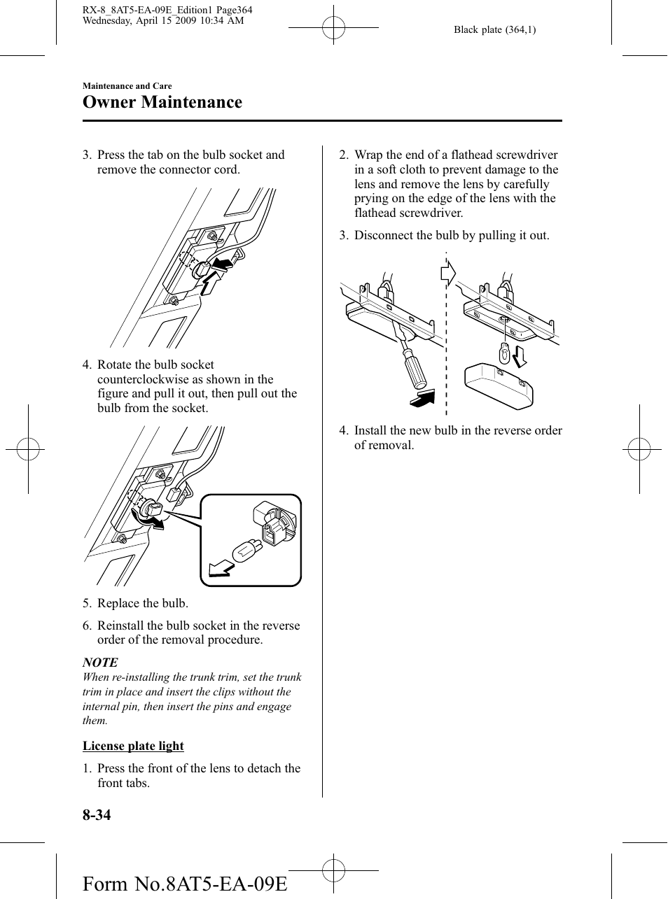 Form no.8at5-ea-09e, Owner maintenance | Mazda 2010 RX-8 User Manual | Page 364 / 438