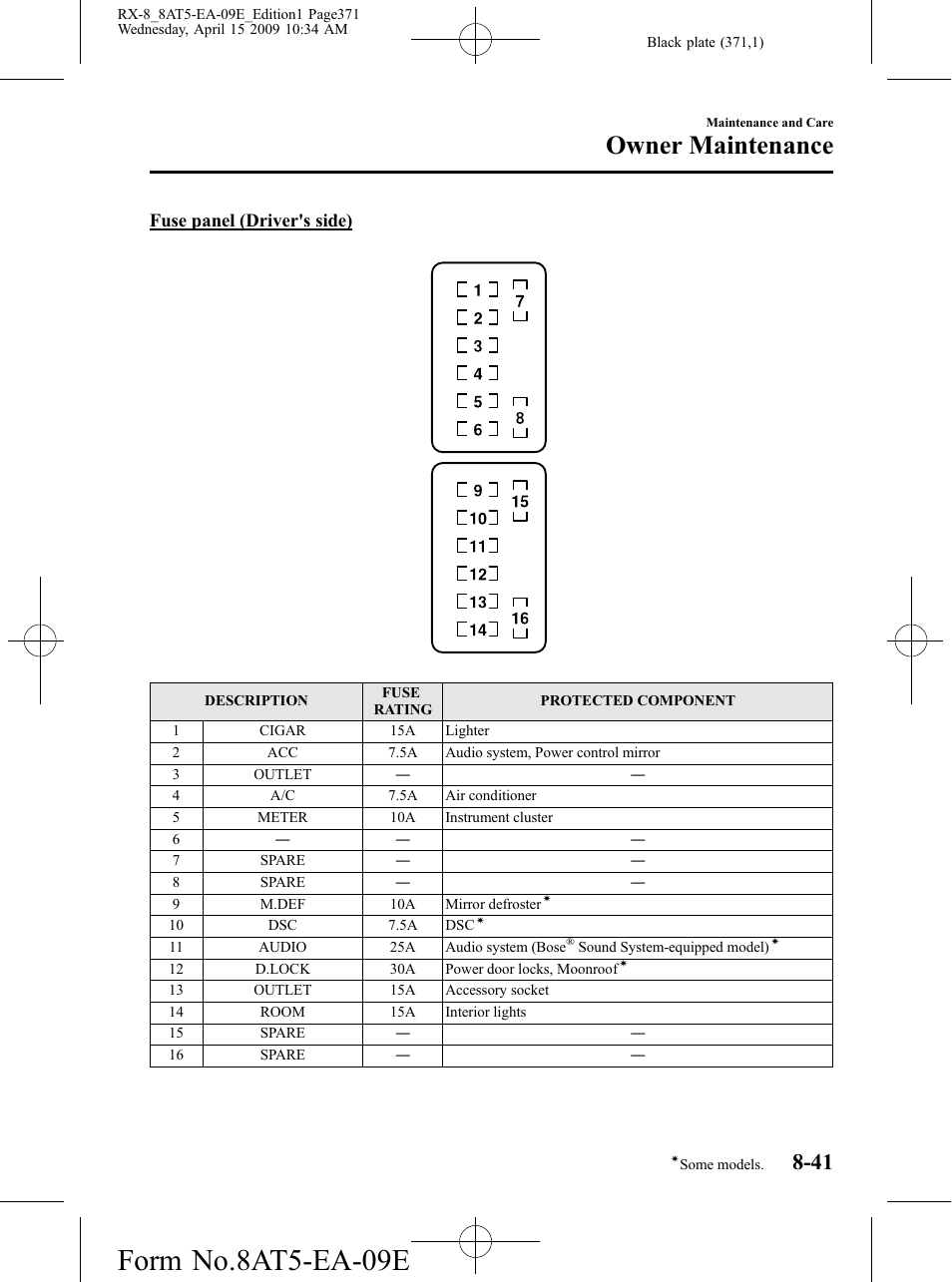Form no.8at5-ea-09e, Owner maintenance | Mazda 2010 RX-8 User Manual | Page 371 / 438