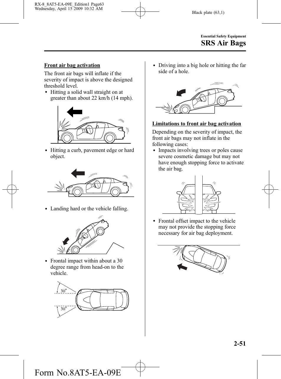 Form no.8at5-ea-09e, Srs air bags | Mazda 2010 RX-8 User Manual | Page 63 / 438