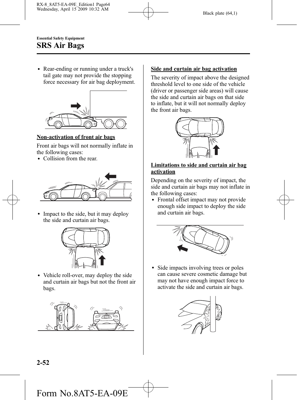Form no.8at5-ea-09e, Srs air bags | Mazda 2010 RX-8 User Manual | Page 64 / 438