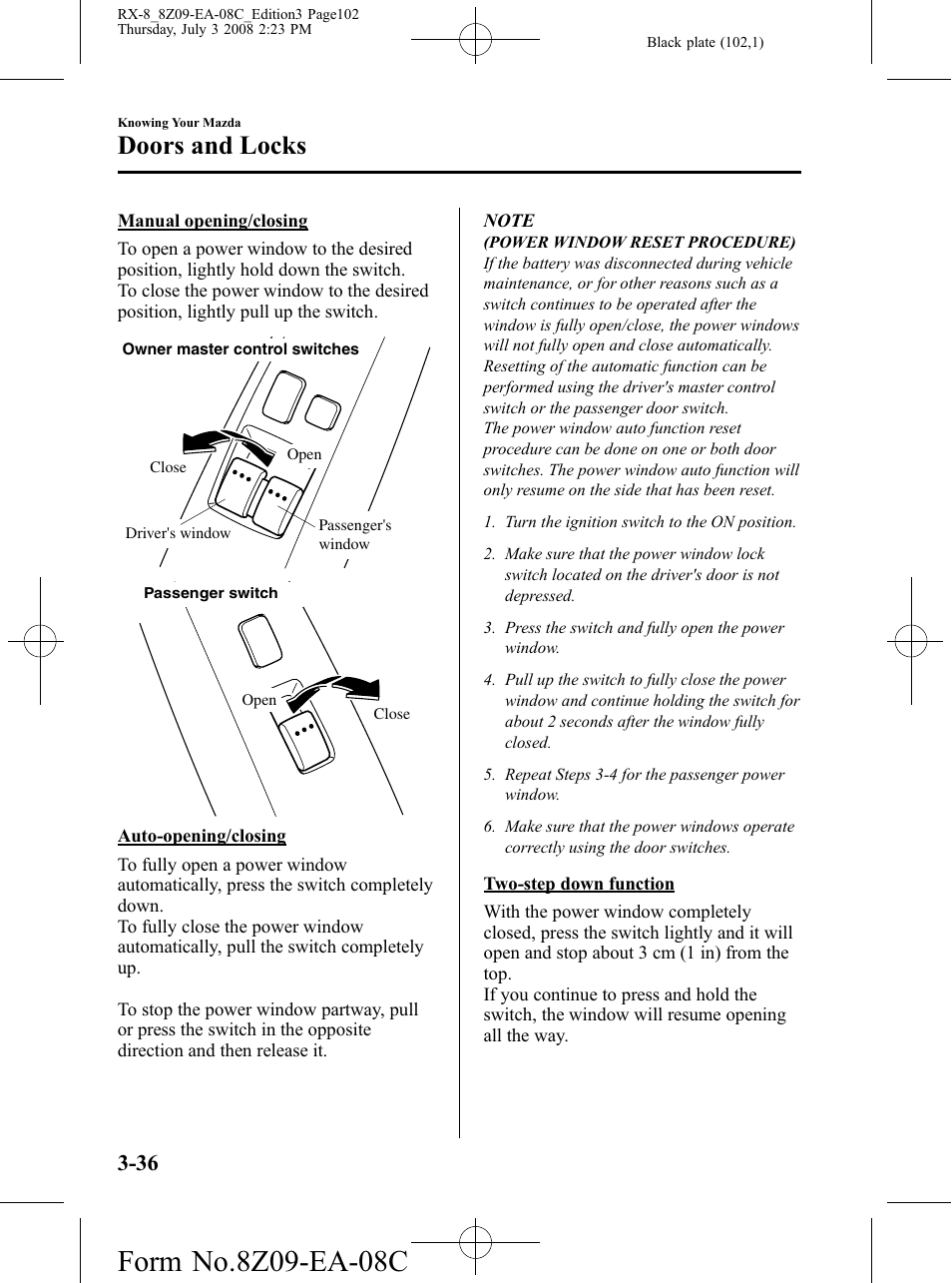 Doors and locks | Mazda 2009 RX-8 User Manual | Page 102 / 430