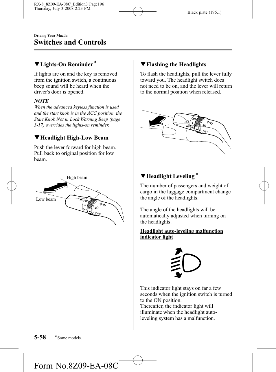 Switches and controls | Mazda 2009 RX-8 User Manual | Page 196 / 430