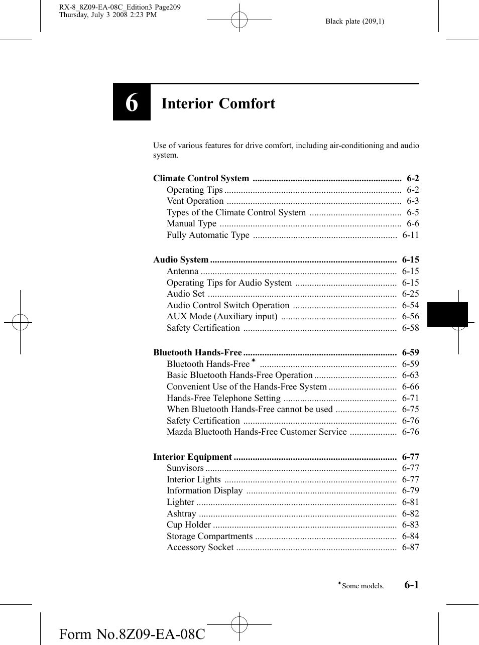 Interior comfort | Mazda 2009 RX-8 User Manual | Page 209 / 430