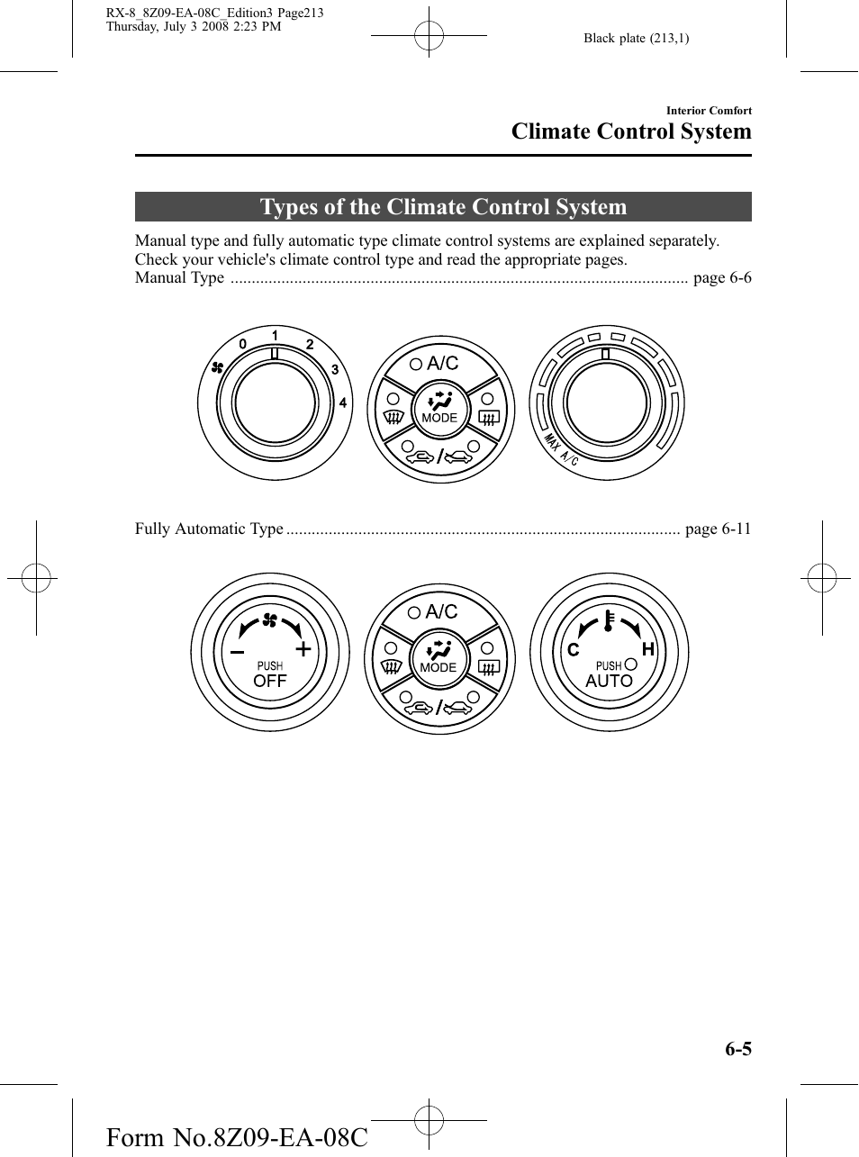 Types of the climate control system, Types of the climate control system -5, Climate control system | Mazda 2009 RX-8 User Manual | Page 213 / 430