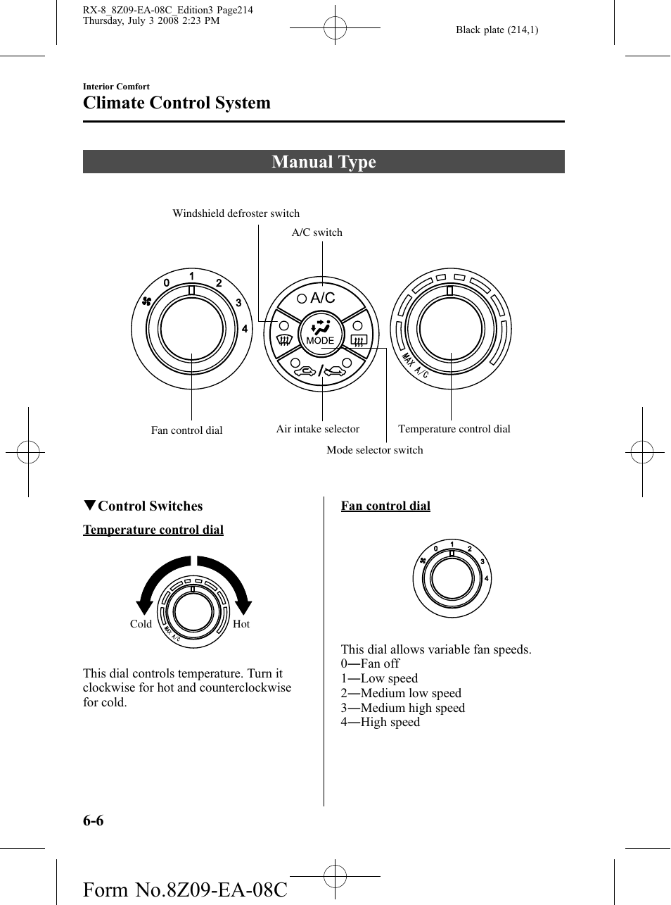 Manual type, Manual type -6, Climate control system | Mazda 2009 RX-8 User Manual | Page 214 / 430