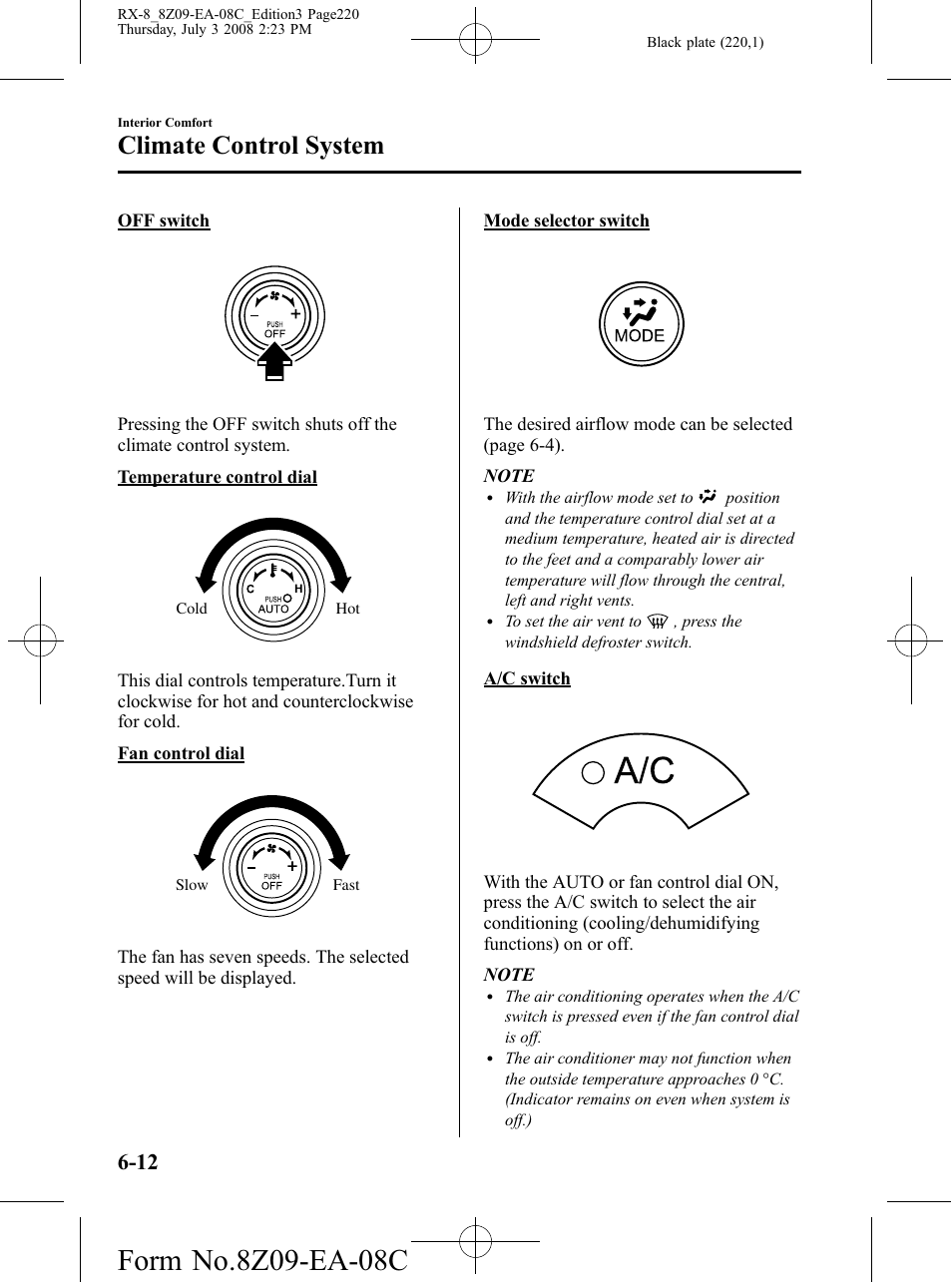 Climate control system | Mazda 2009 RX-8 User Manual | Page 220 / 430