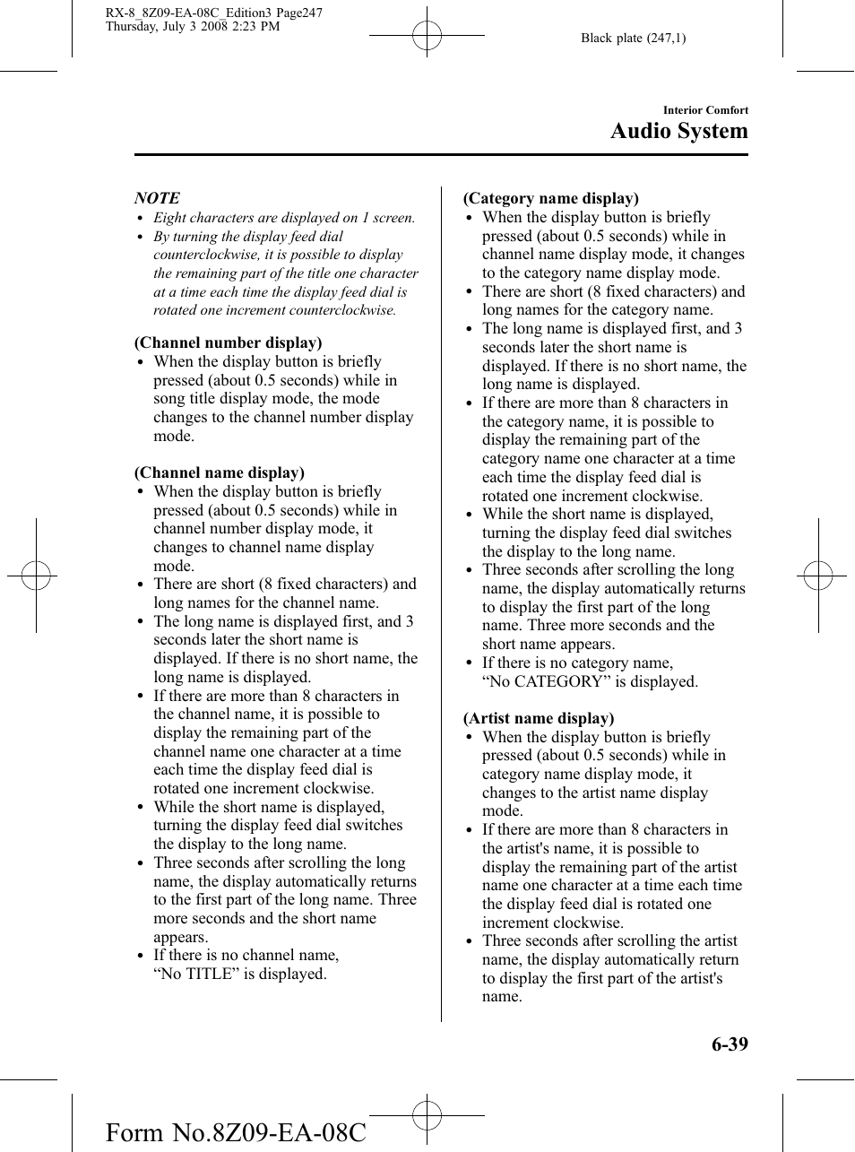 Audio system | Mazda 2009 RX-8 User Manual | Page 247 / 430