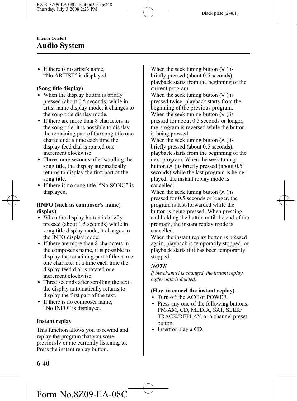 Audio system | Mazda 2009 RX-8 User Manual | Page 248 / 430
