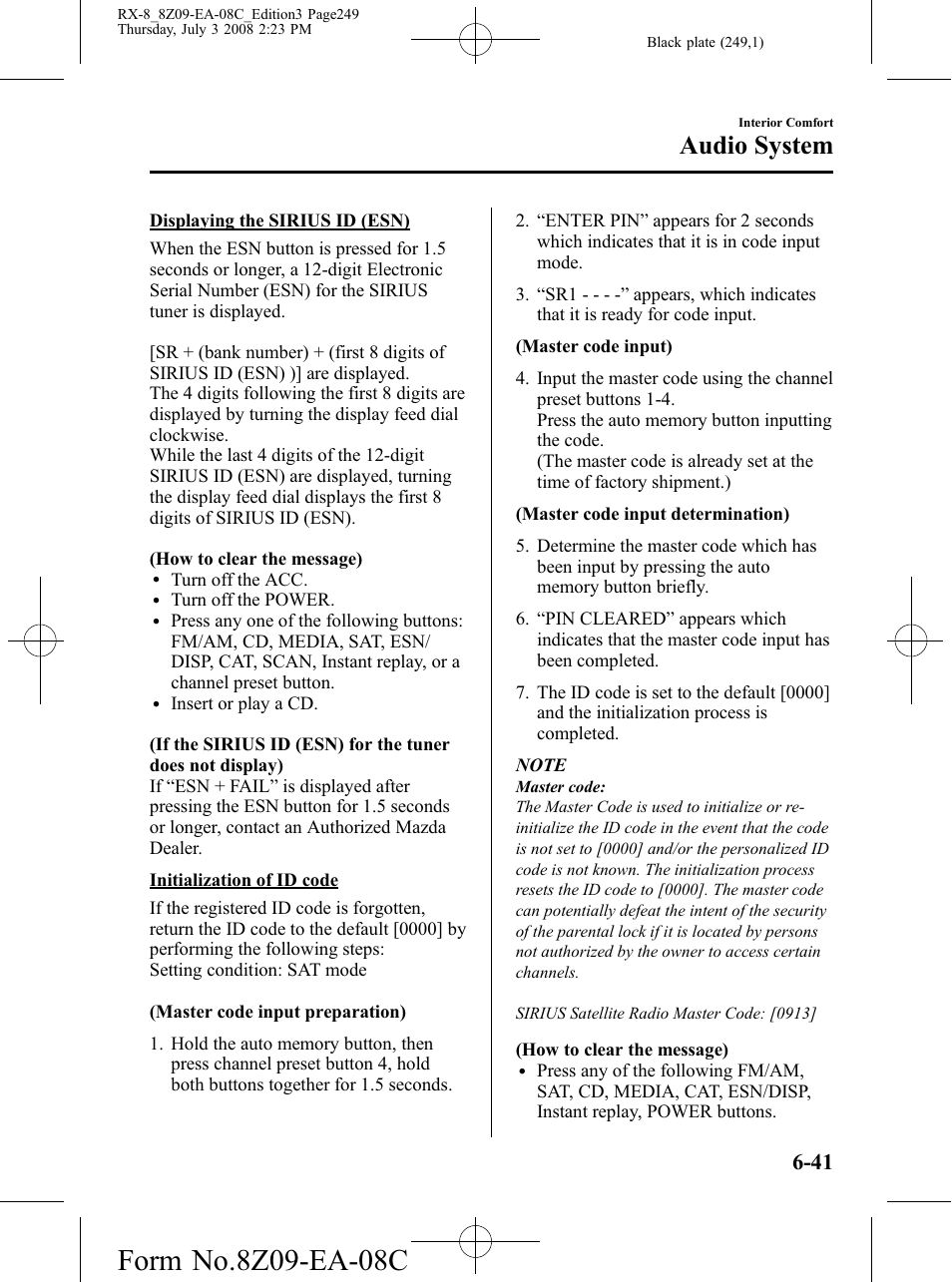 Audio system | Mazda 2009 RX-8 User Manual | Page 249 / 430
