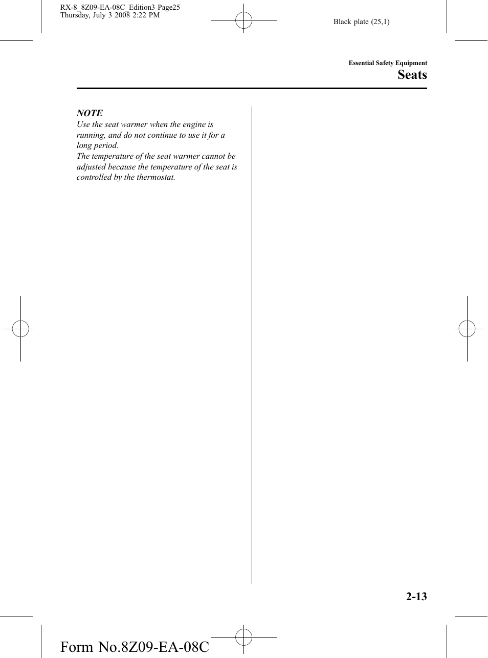 Seats | Mazda 2009 RX-8 User Manual | Page 25 / 430