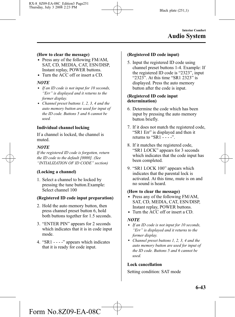 Audio system | Mazda 2009 RX-8 User Manual | Page 251 / 430