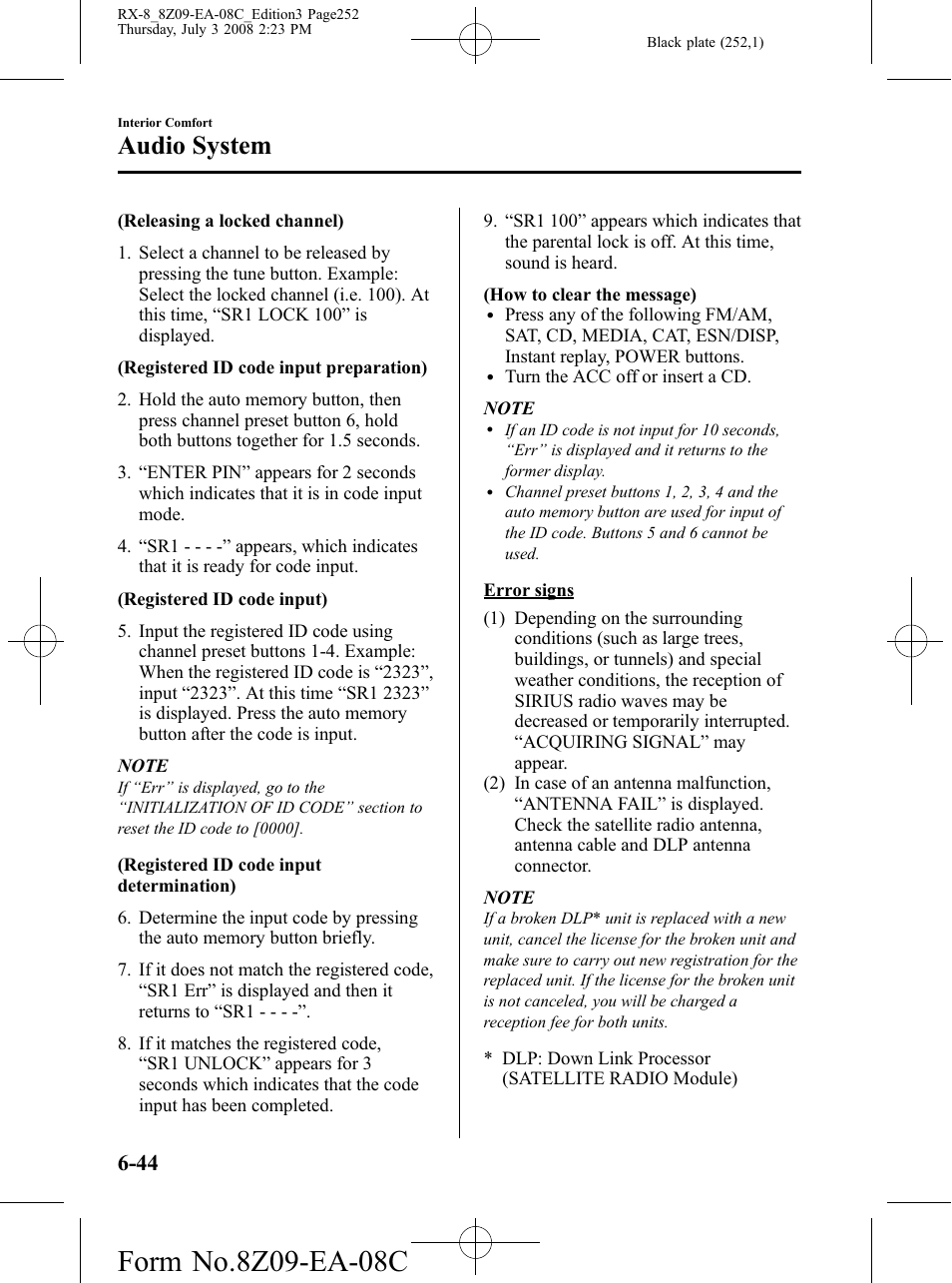 Audio system | Mazda 2009 RX-8 User Manual | Page 252 / 430