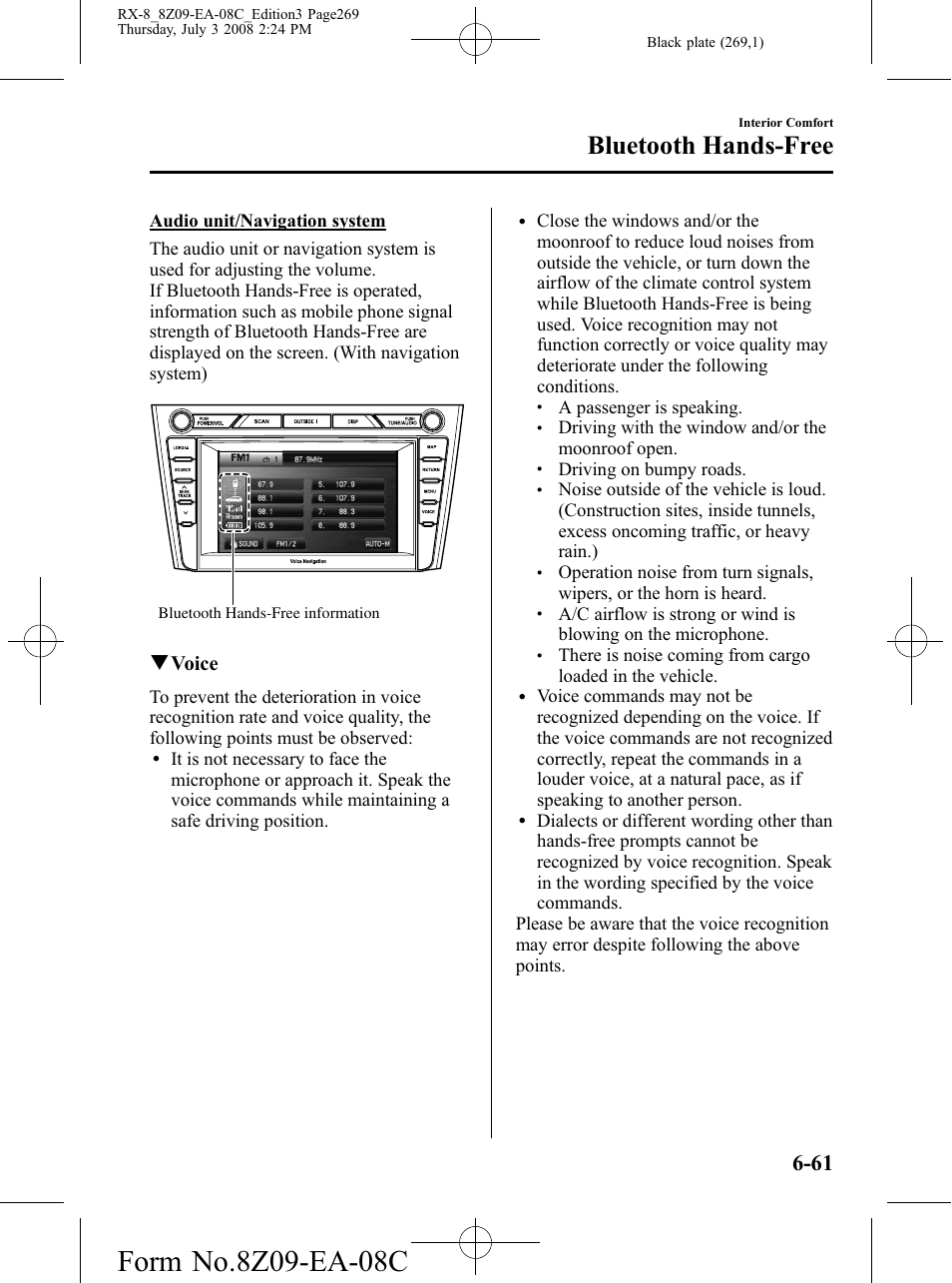 Bluetooth hands-free, Qvoice | Mazda 2009 RX-8 User Manual | Page 269 / 430