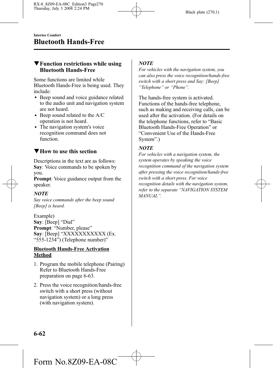 Bluetooth hands-free | Mazda 2009 RX-8 User Manual | Page 270 / 430