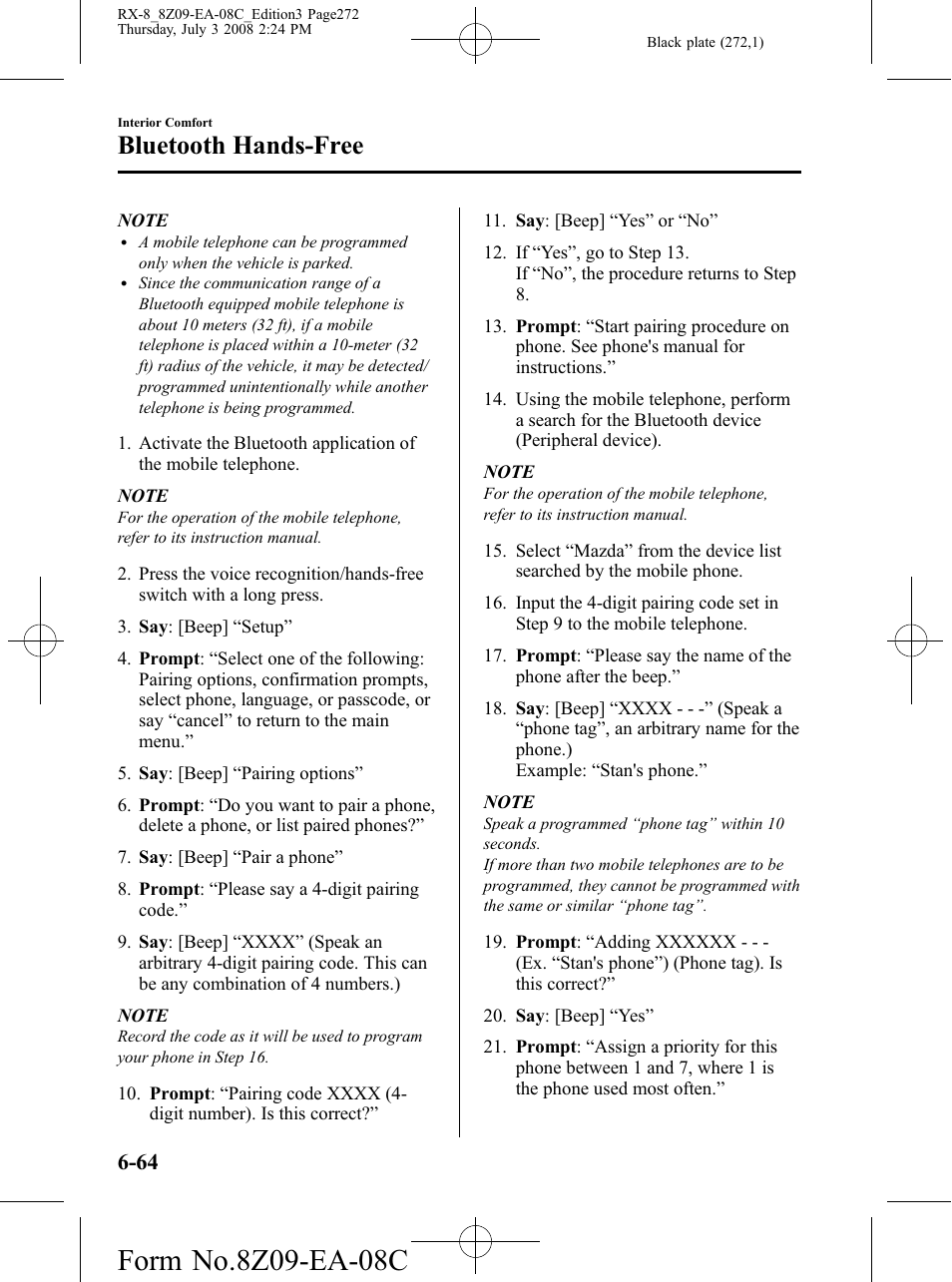 Bluetooth hands-free | Mazda 2009 RX-8 User Manual | Page 272 / 430
