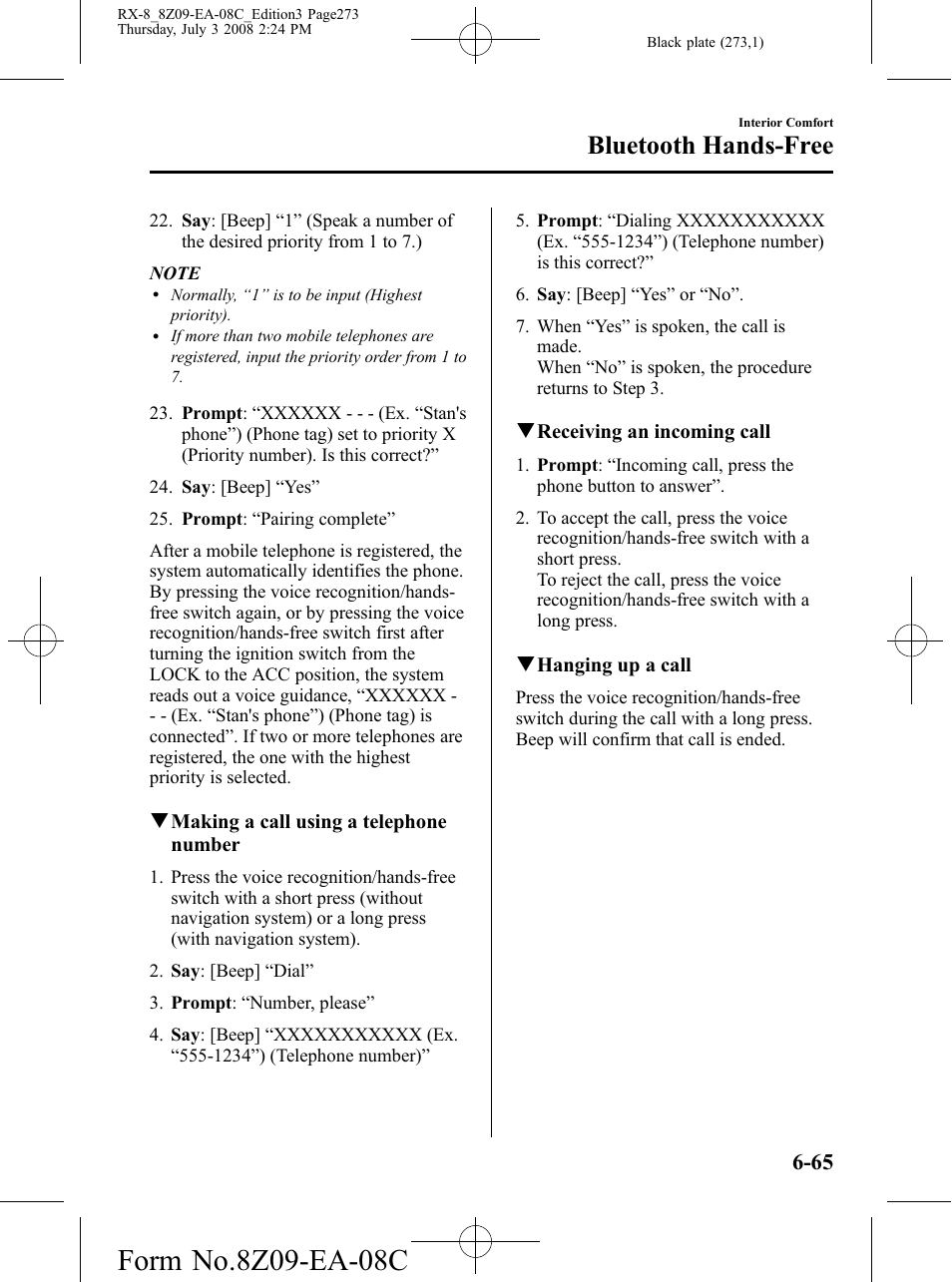 Bluetooth hands-free | Mazda 2009 RX-8 User Manual | Page 273 / 430