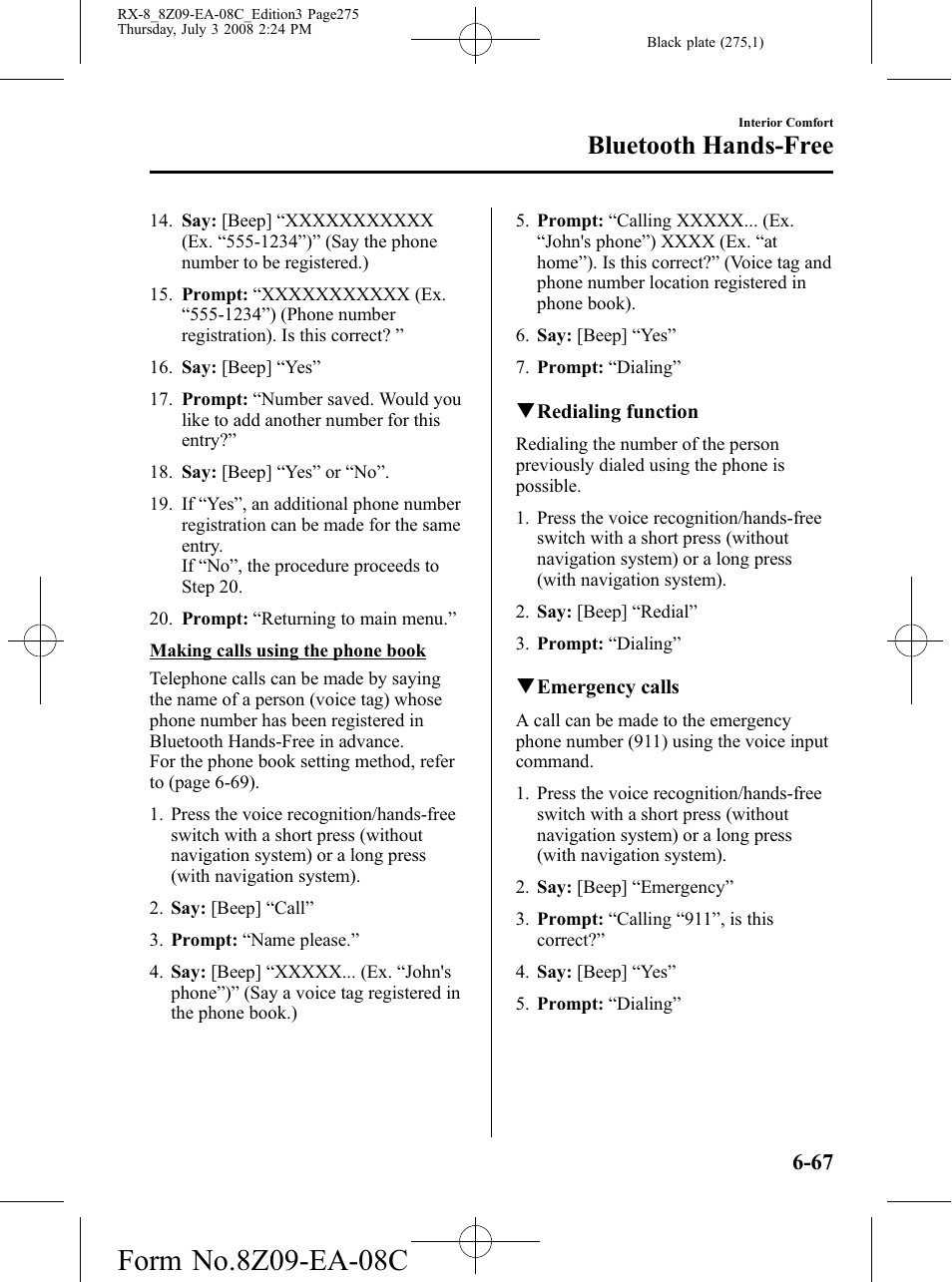 Bluetooth hands-free | Mazda 2009 RX-8 User Manual | Page 275 / 430