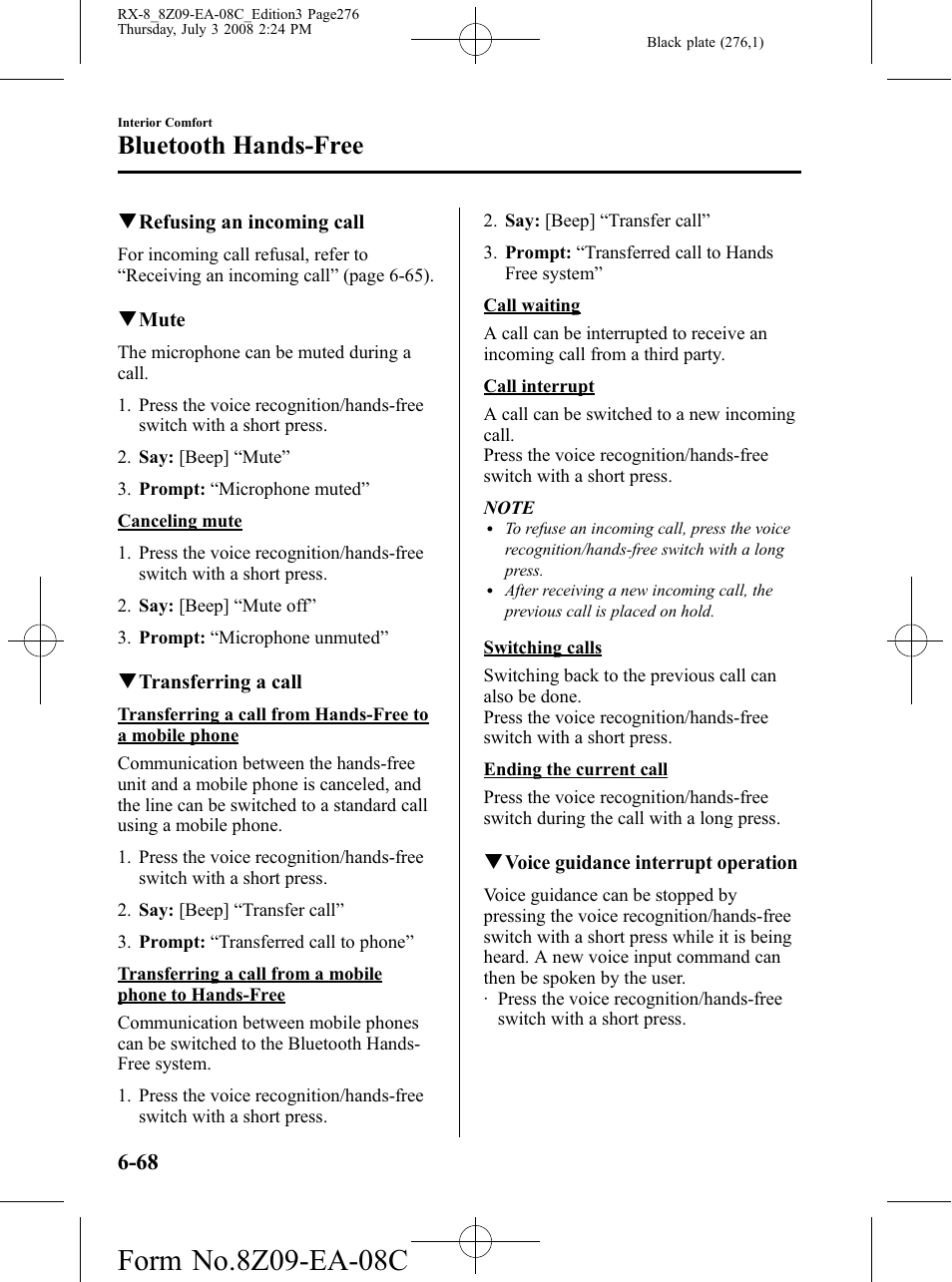 Bluetooth hands-free | Mazda 2009 RX-8 User Manual | Page 276 / 430