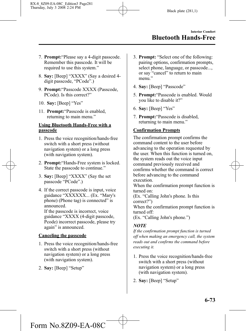 Bluetooth hands-free | Mazda 2009 RX-8 User Manual | Page 281 / 430