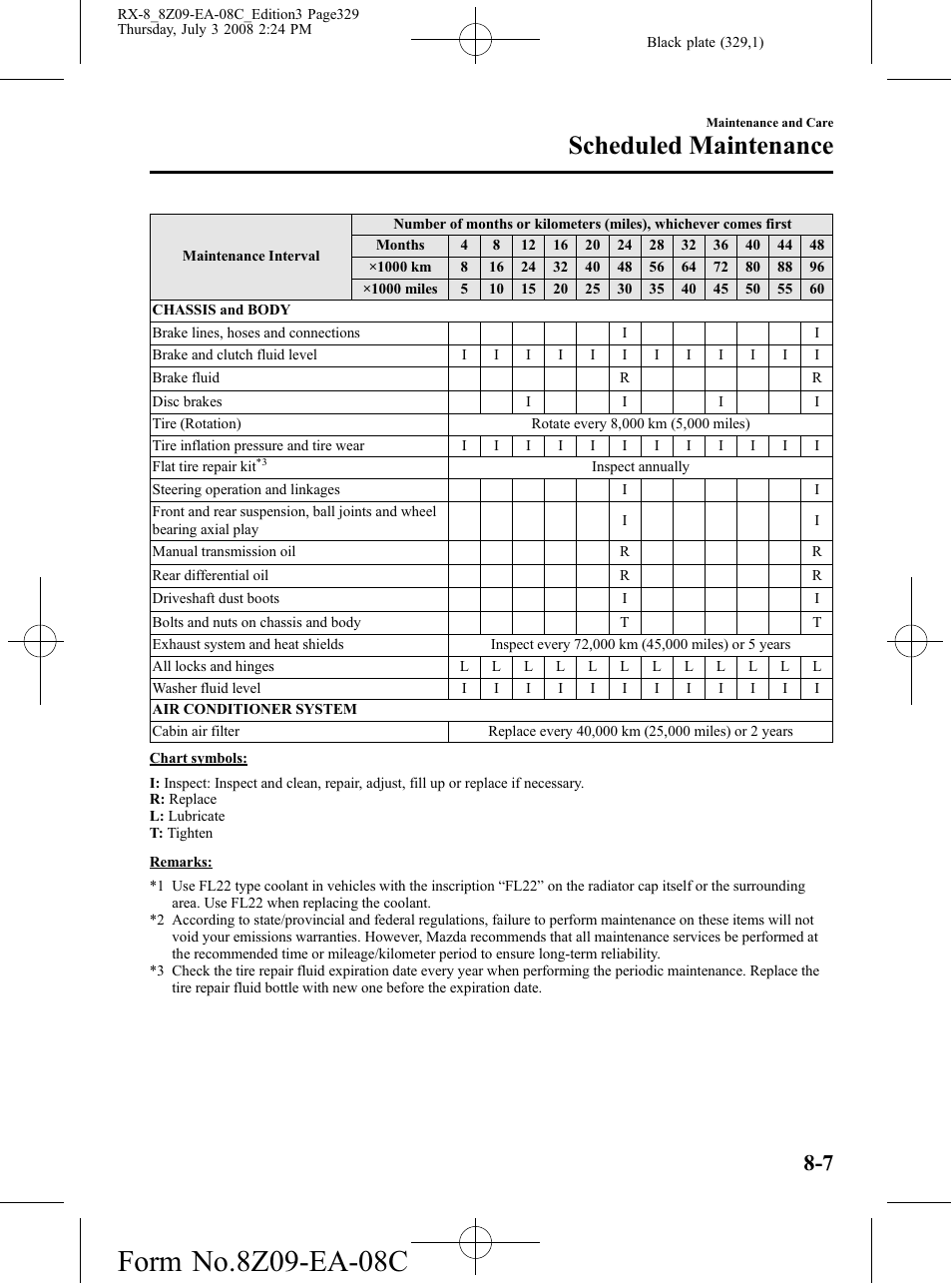 Scheduled maintenance | Mazda 2009 RX-8 User Manual | Page 329 / 430