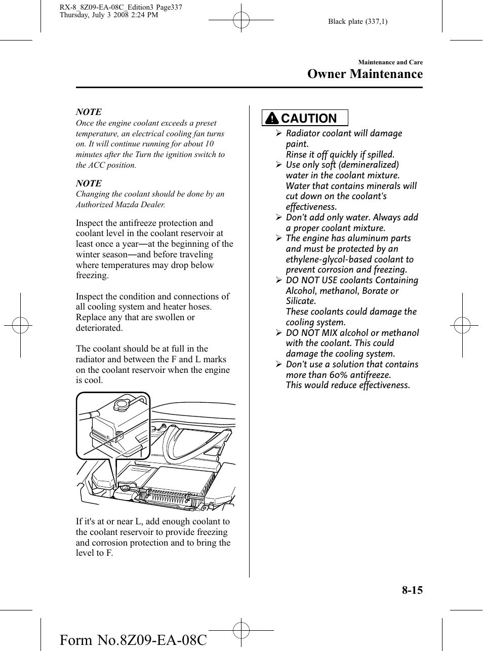 Owner maintenance, Caution | Mazda 2009 RX-8 User Manual | Page 337 / 430