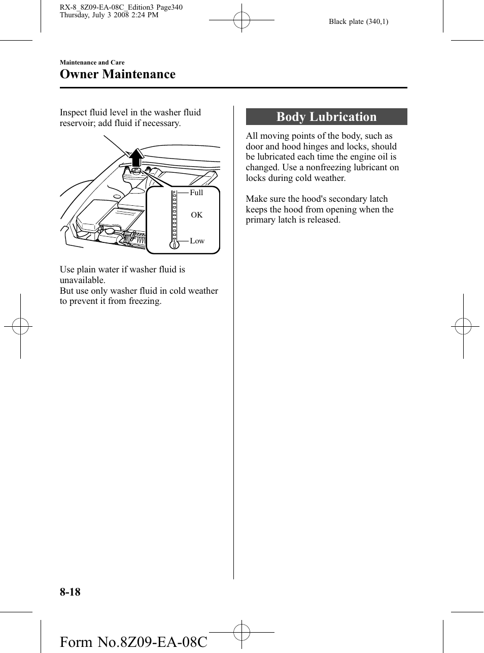 Body lubrication, Body lubrication -18, Owner maintenance | Mazda 2009 RX-8 User Manual | Page 340 / 430