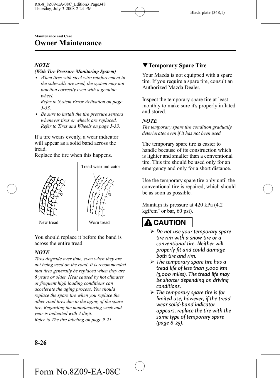 Owner maintenance, Caution | Mazda 2009 RX-8 User Manual | Page 348 / 430