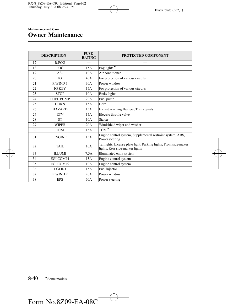 Owner maintenance | Mazda 2009 RX-8 User Manual | Page 362 / 430