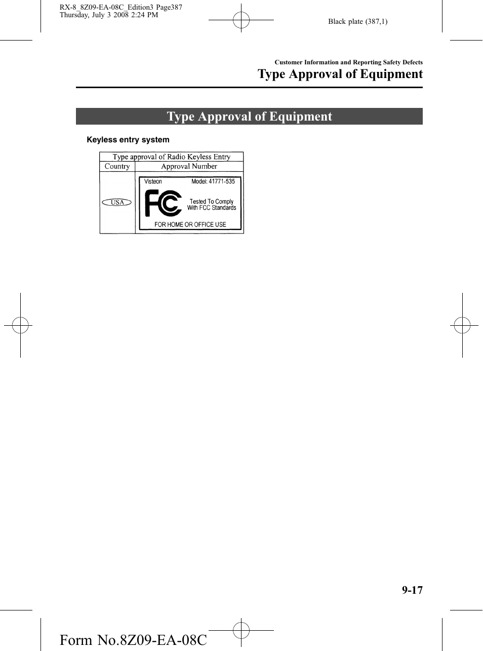 Type approval of equipment, Type approval of equipment -17 | Mazda 2009 RX-8 User Manual | Page 387 / 430