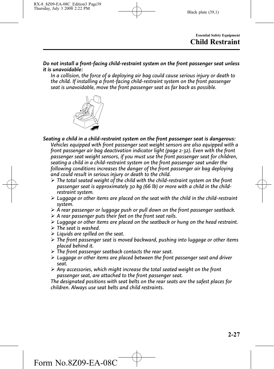 Child restraint | Mazda 2009 RX-8 User Manual | Page 39 / 430