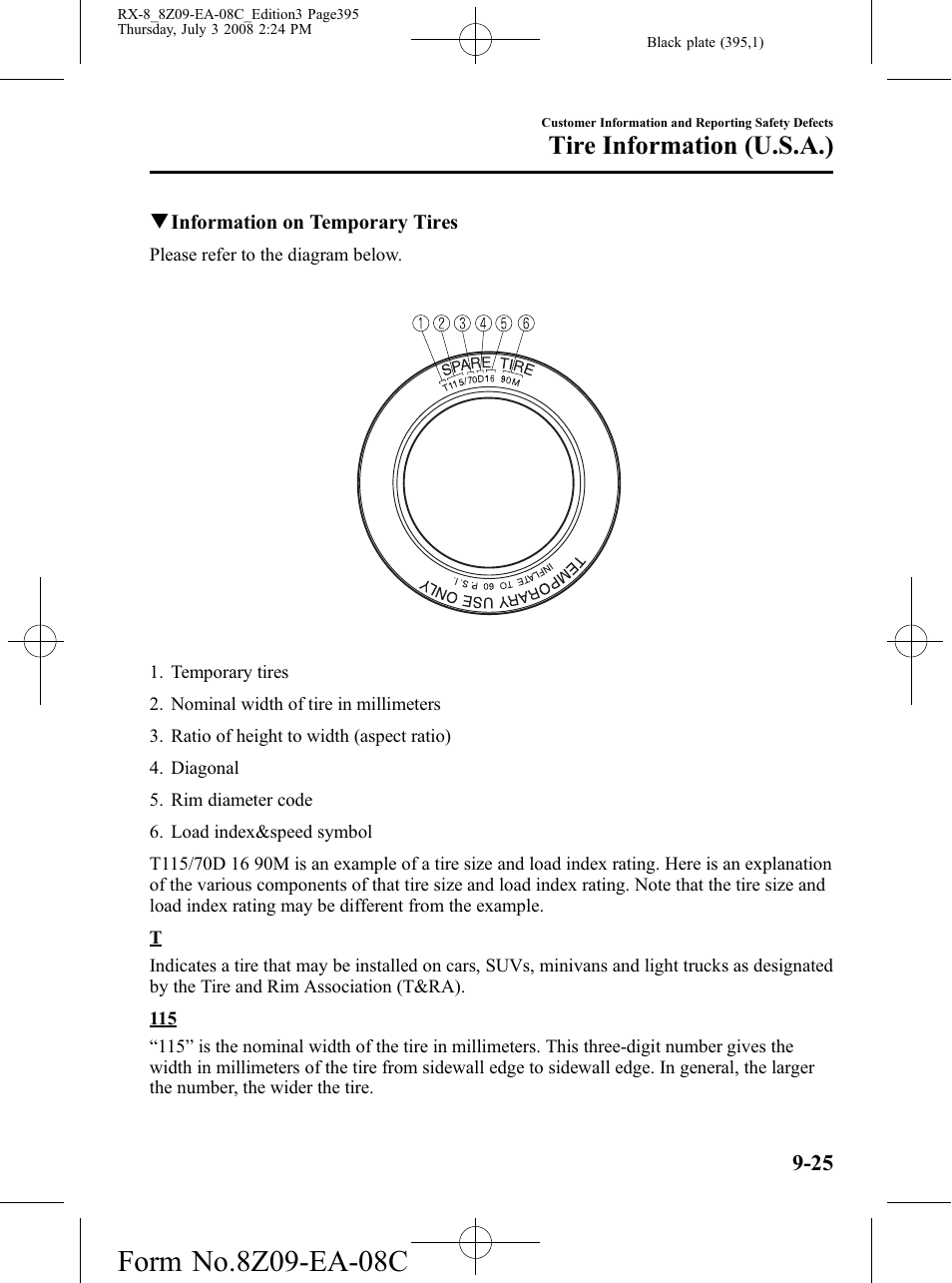 Tire information (u.s.a.) | Mazda 2009 RX-8 User Manual | Page 395 / 430