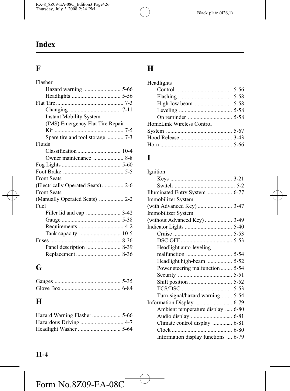 Index | Mazda 2009 RX-8 User Manual | Page 426 / 430