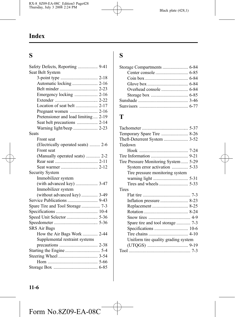 Index | Mazda 2009 RX-8 User Manual | Page 428 / 430