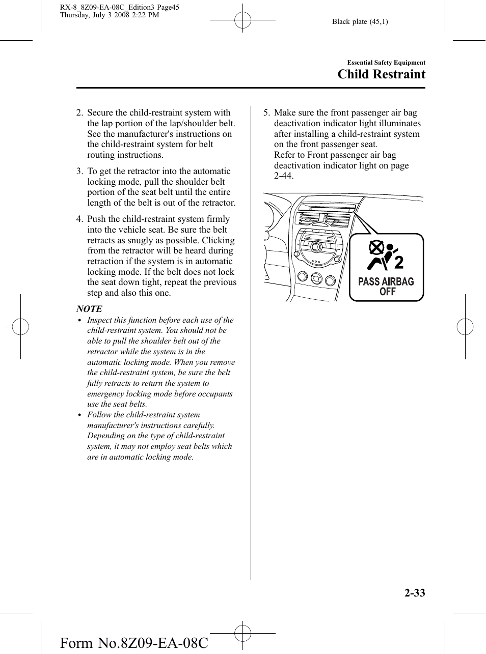 Child restraint | Mazda 2009 RX-8 User Manual | Page 45 / 430