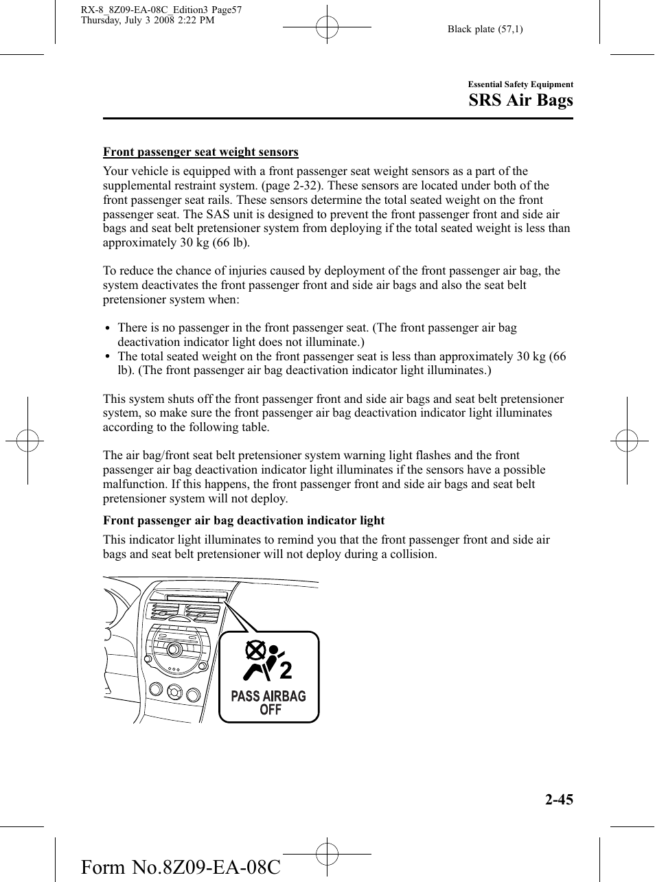Srs air bags | Mazda 2009 RX-8 User Manual | Page 57 / 430