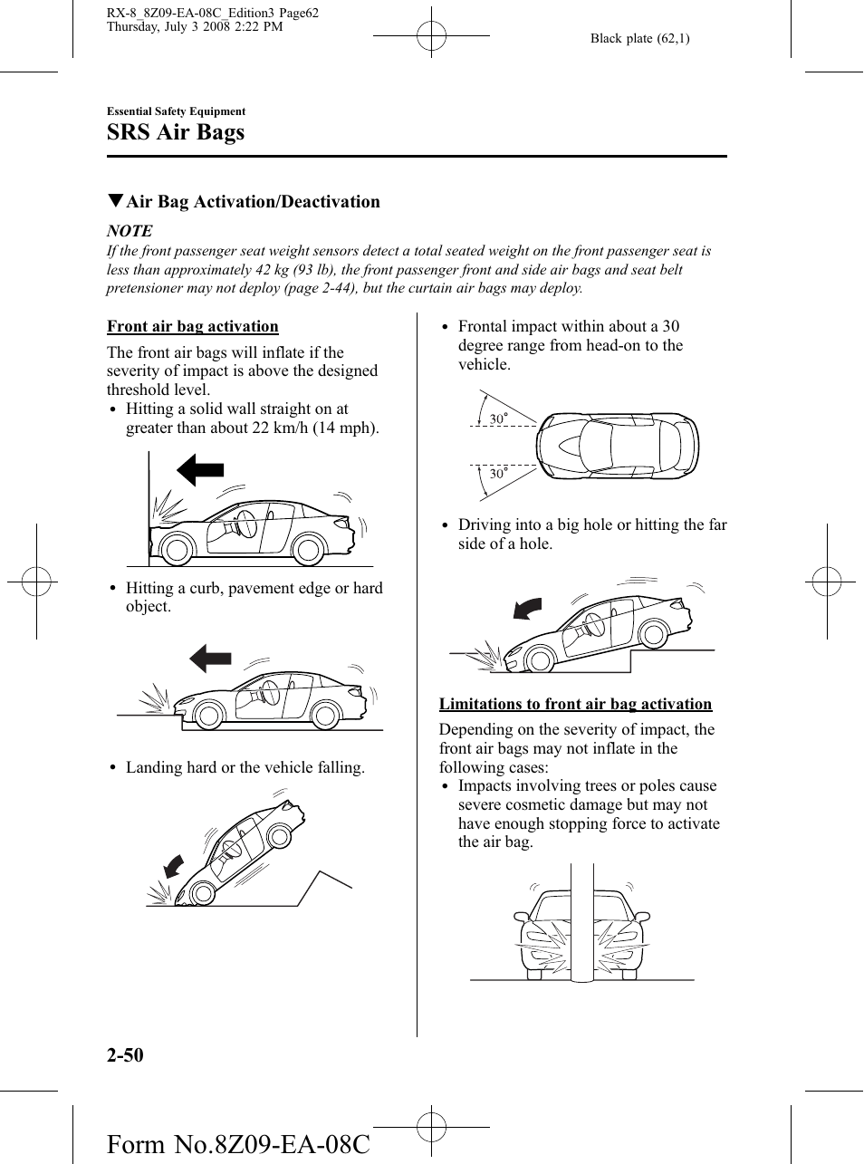 Srs air bags, Qair bag activation/deactivation | Mazda 2009 RX-8 User Manual | Page 62 / 430