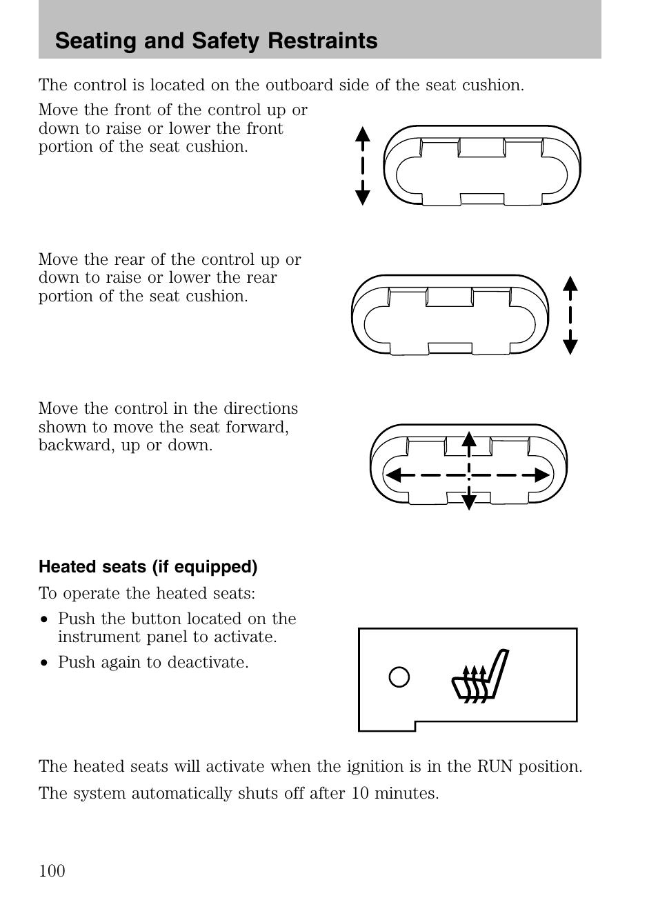 Heated seats (if equipped), Seating and safety restraints | Mazda 2008 Tribute HEV User Manual | Page 100 / 312