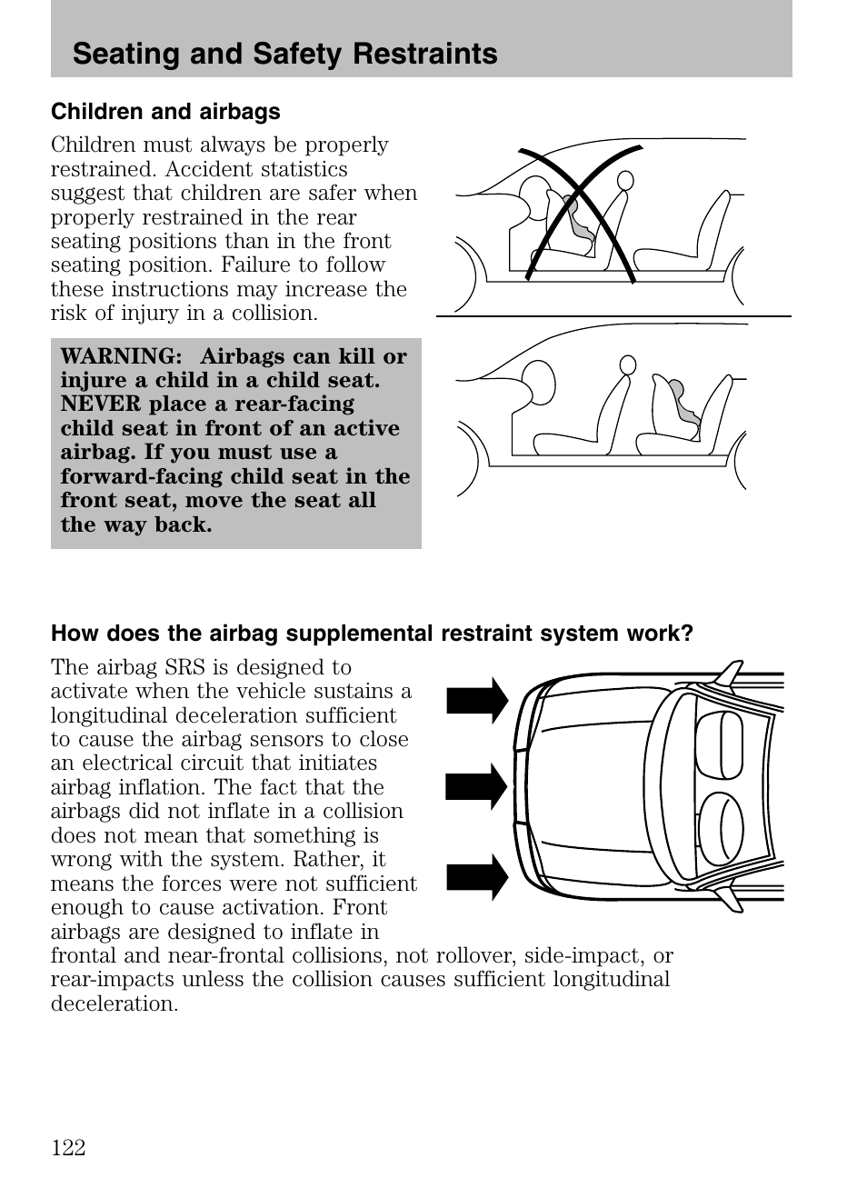 Children and airbags, Seating and safety restraints | Mazda 2008 Tribute HEV User Manual | Page 122 / 312