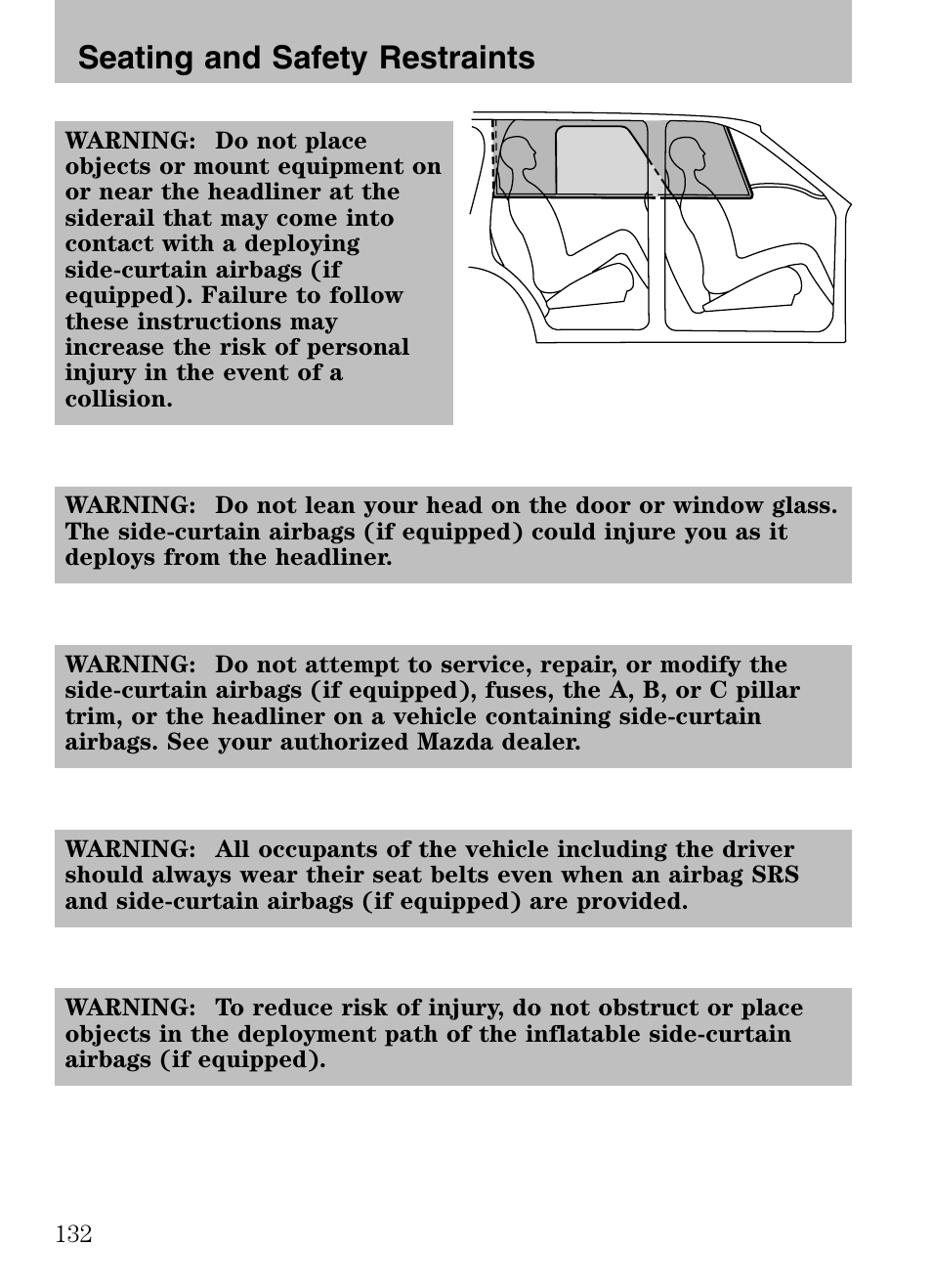 Seating and safety restraints | Mazda 2008 Tribute HEV User Manual | Page 132 / 312