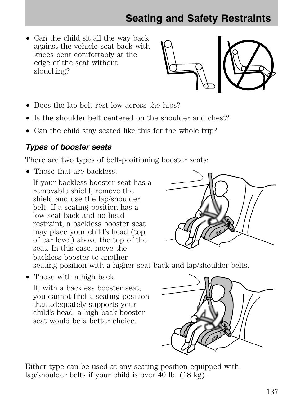 Types of booster seats, Seating and safety restraints | Mazda 2008 Tribute HEV User Manual | Page 137 / 312